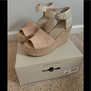 New Marc Fisher Alida Espadrille Wedge, Ivory- 8